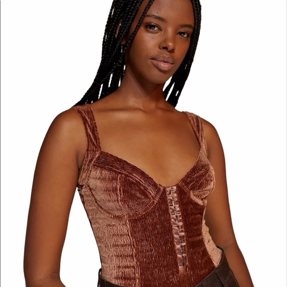 Bodysuit Urban Outfitters Velvet Plisse Bodycon Small Pink Underwire Boning - Picture 3 of 16